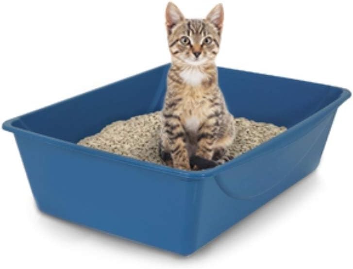 Lightweight Cat Litter Pan with Wide Base - Small Blue/Gray Design