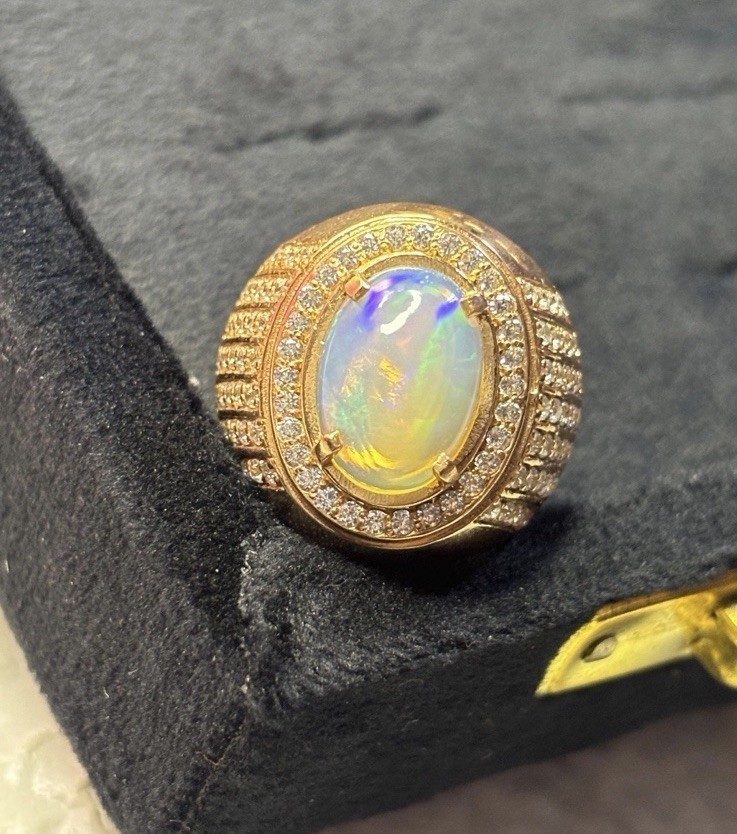 Certified Natural Ethiopian Opal Ring 14k Solid Gold Opal Engagement Ring