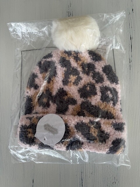 MUD PIE KIDS TODDLER FALL WINTER PULL ON HAT PALE PINK LEOPARD ONE SIZE