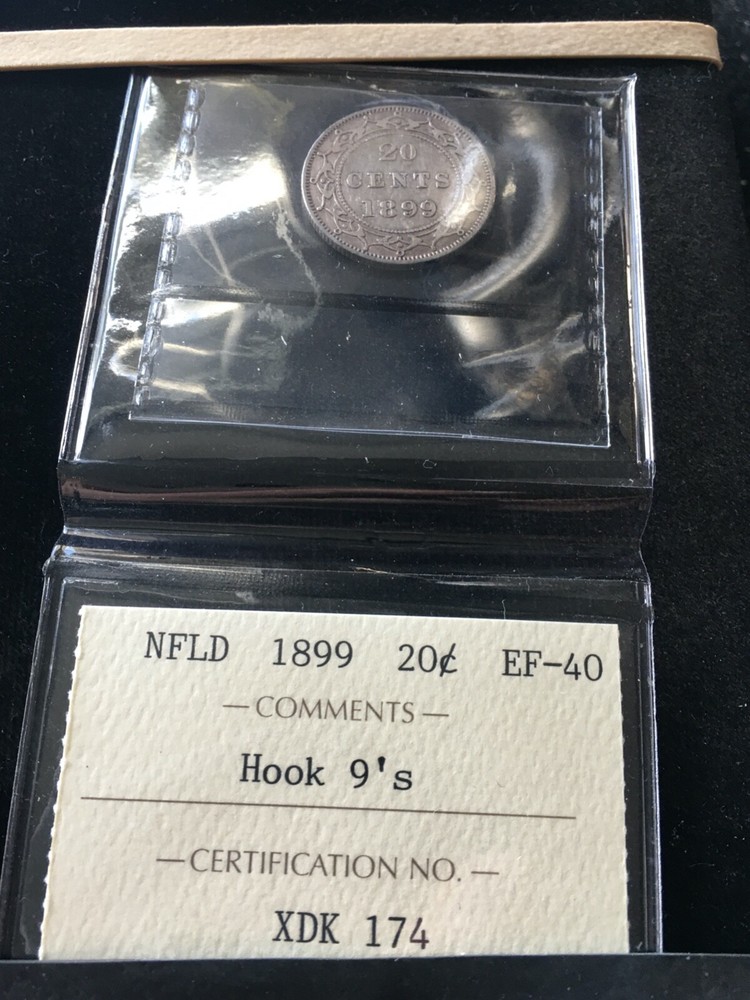 1899 Hook 9's**, ICCS Graded Newfoundland, Twenty Cent, **EF-40**