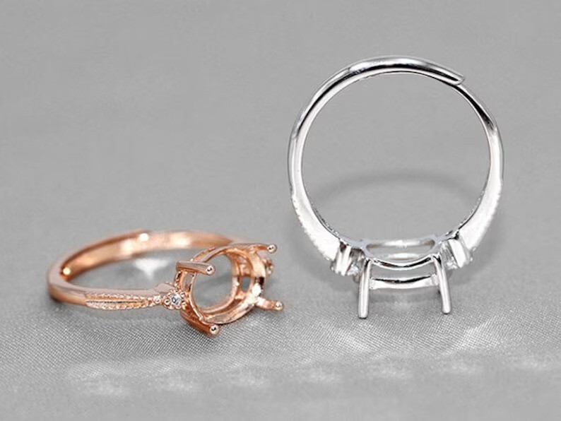 925 Sterling Silver Ring Base/Mount/Setting, Oval Shape, Rose/White Gold Patead.