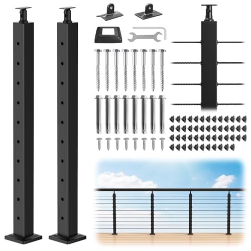 Cable Railing Post(Post 35"x2"x2"), 2 Packs Adjustable Top 36" 2 Level Posts