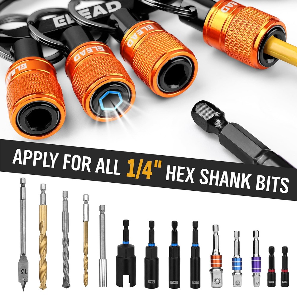 6-Piece Bit Holder Key Chain 1/4 Inch Hex Shank Quick Release