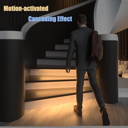 Motion-Activated Cascading Effect LED Stair Lighting 16 Stairs Warm White 3000K