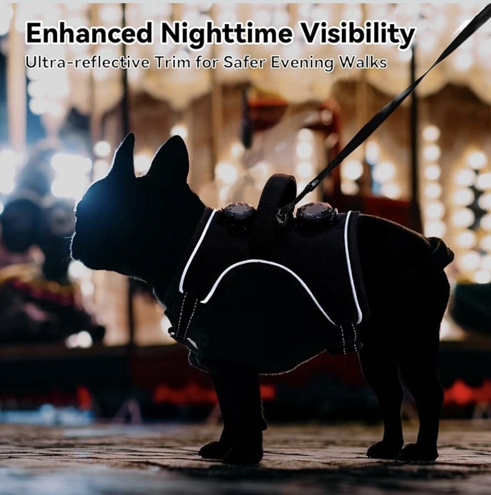 Premium Padded Dog Harness, No Pull Reflective Knob Adjustment, Black (Medium)