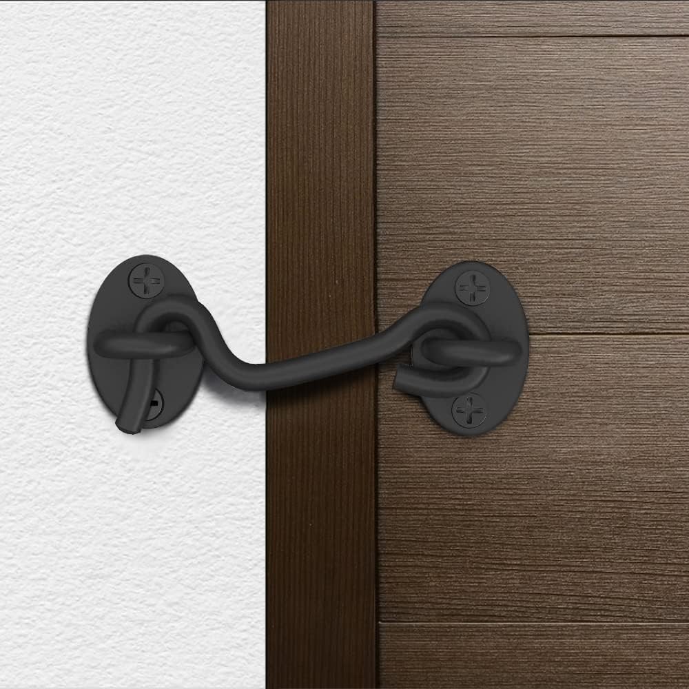 Black Gate Latch - Rust-Resistant Stainless Steel Hooks