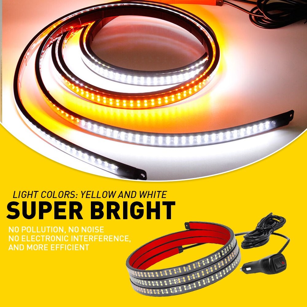 2pcs 60" Running Board Step Strips Bar LED Lights Strobe & White Amber