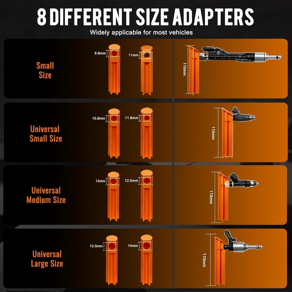 DIY Fuel Injector Cleaning Tool Kit - 8 Size Adapters, LCD Display, Dual Testing
