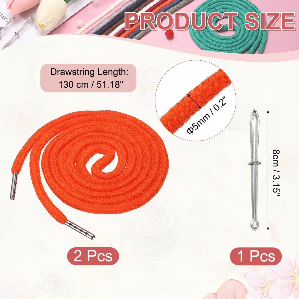 2 Pcs Hoodie Strings Drawstring Cords with Easy Threader (Orange)