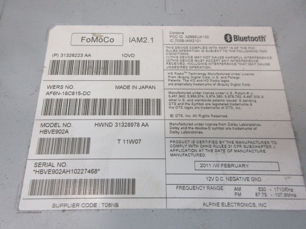 Radio/Navigation System - Combination Bluetooth Multimedia Code Not Available