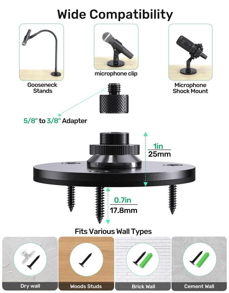 Mic Podium Flange Mounts with Pad, 5/8" Thread Microphone Gooseneck Table Sta...