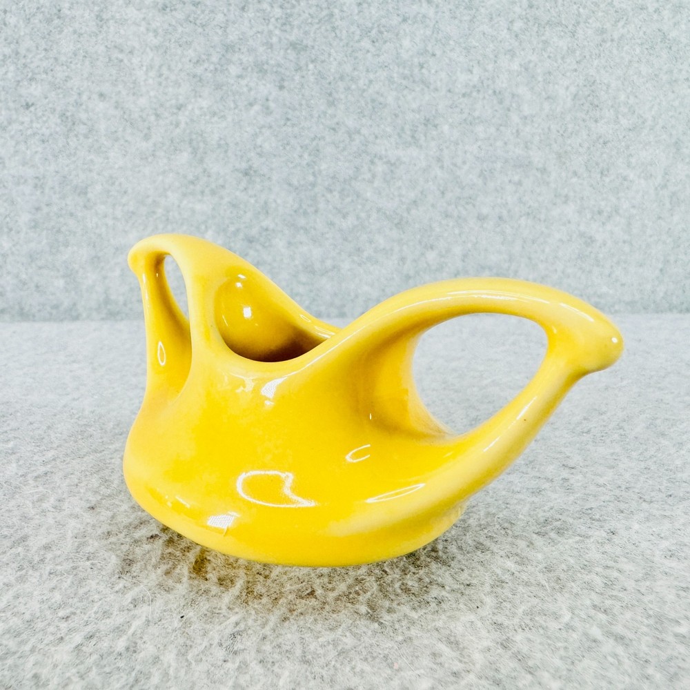 Vintage Mini Sugar Bowl Aladdin Double Handle Style Yellow Ceramic Glossy