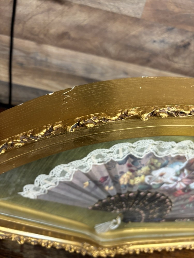 Vintage Hand-Painted Fan in Shadow Box, UNKNOWN MAKER OR BRAND