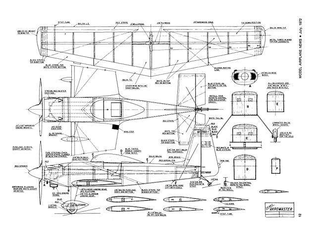 Akromaster Stunter Control Line 32" WS RC Airplane Printed Plans & Templates