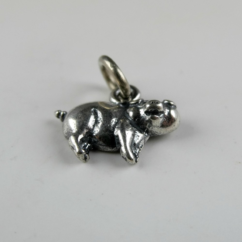 TINY Sterling Silver Smiling Pig Charm SMALL Miniature FINDING Bracelet CRAFT