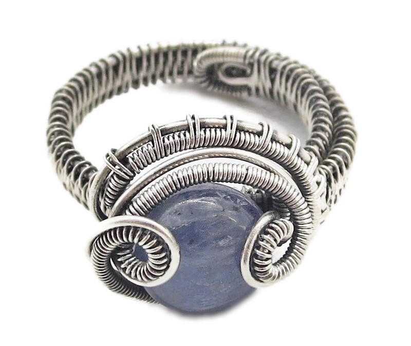 Adjustable Blue Kyanite Wire-Wrapped Ring in Sterling Silver