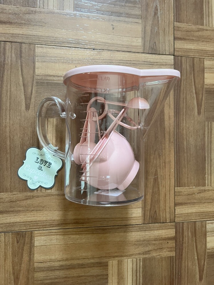 Pink Measuring Pitcher Cup And Spoon Set Love & Cupcakes NWT