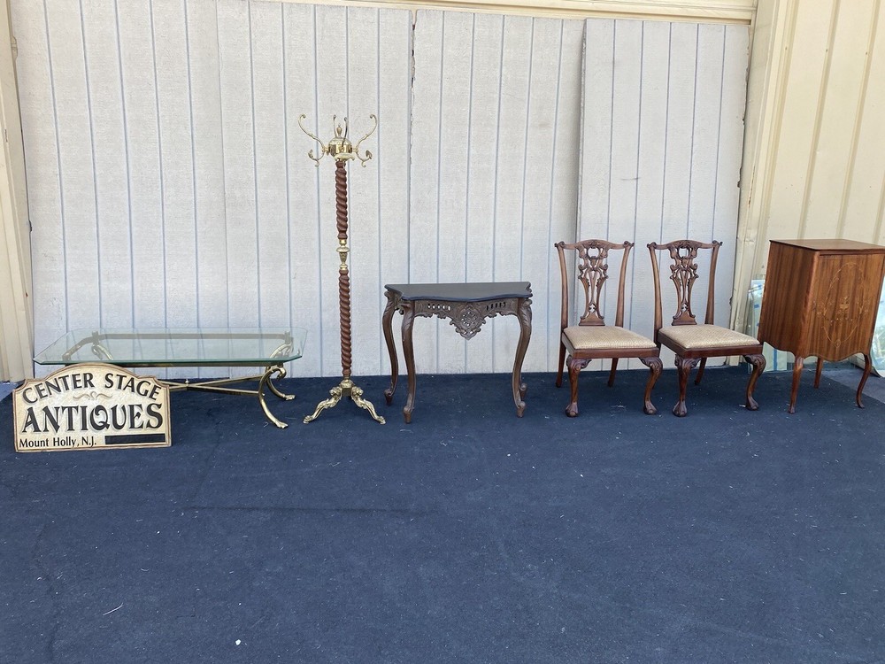 64748 Marble Top Carved Mahogany Console Table