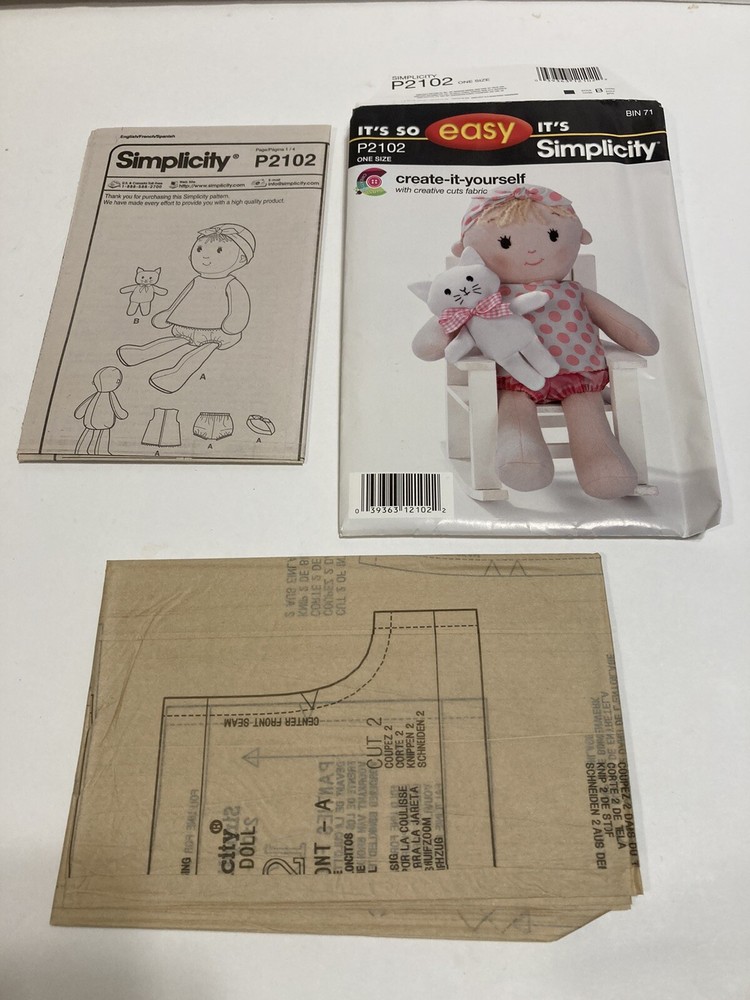 simplicity easy create it yourself pattern P2102 stuffed toy doll & kitty
