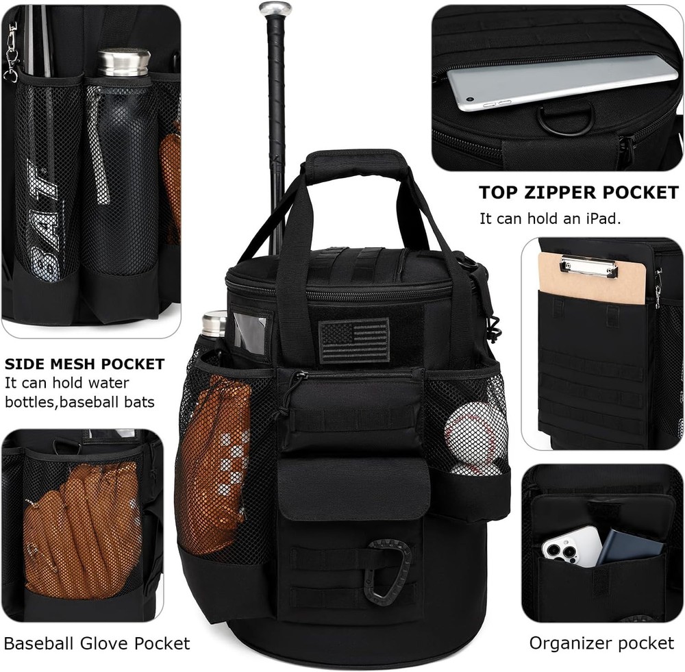Baseball Bucket Bag Backpack Coaches Gallon Buket Coaching Accessories Multiple
