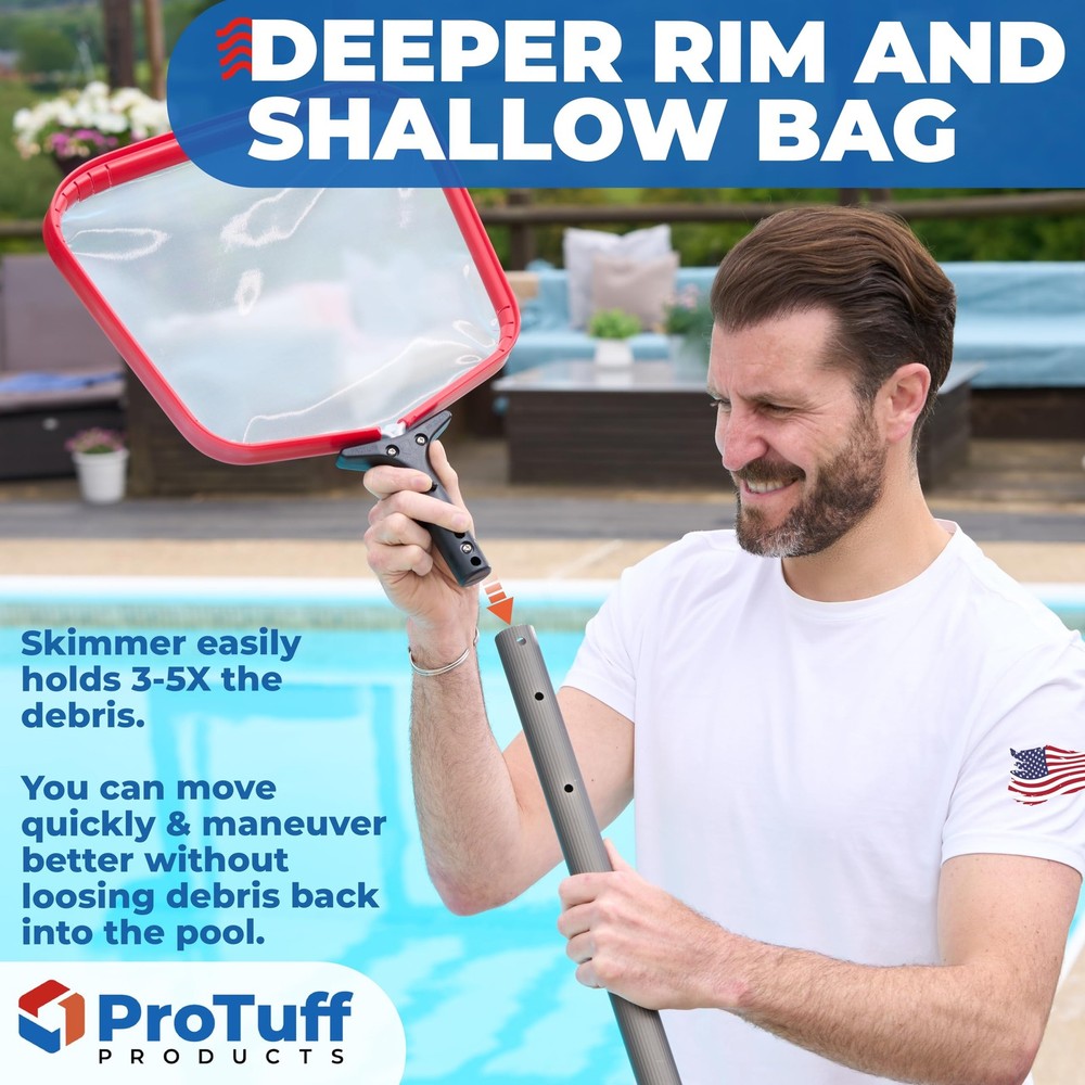 ProTuff Flat Pool Skimmer Net – 2 Year Unconditional Free Replacement – Heavy...