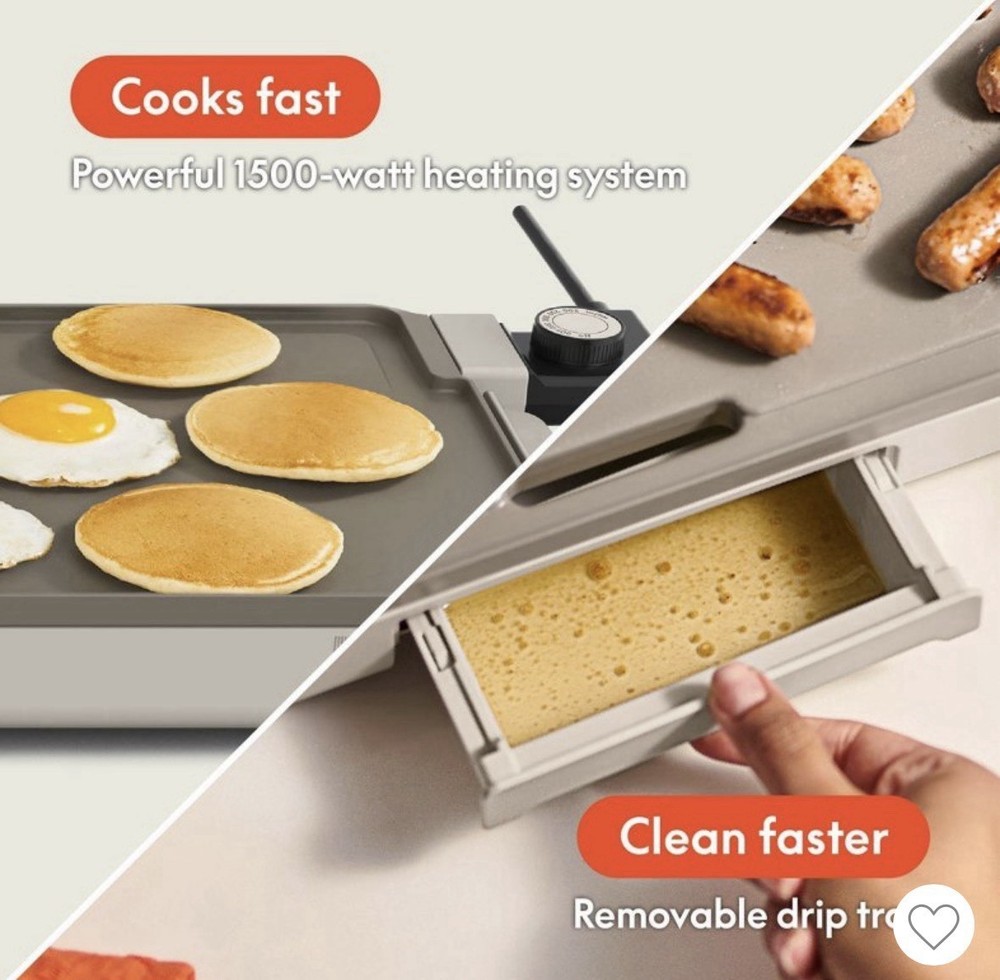 Bella 12" x 22" XL Griddle with Warming Tray Cooking Surface