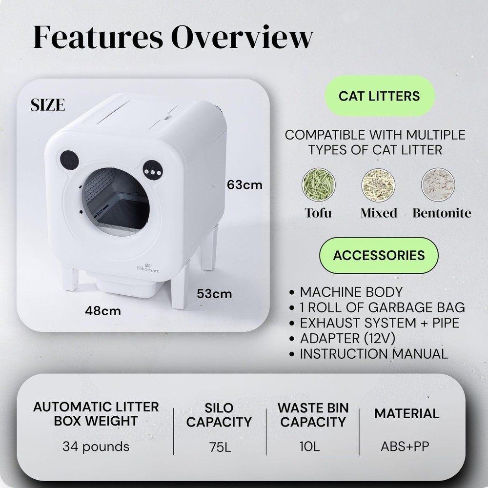 Nikomart Automatic Litter Box 75L Extra Large Capacity for Multiple Cats Sel