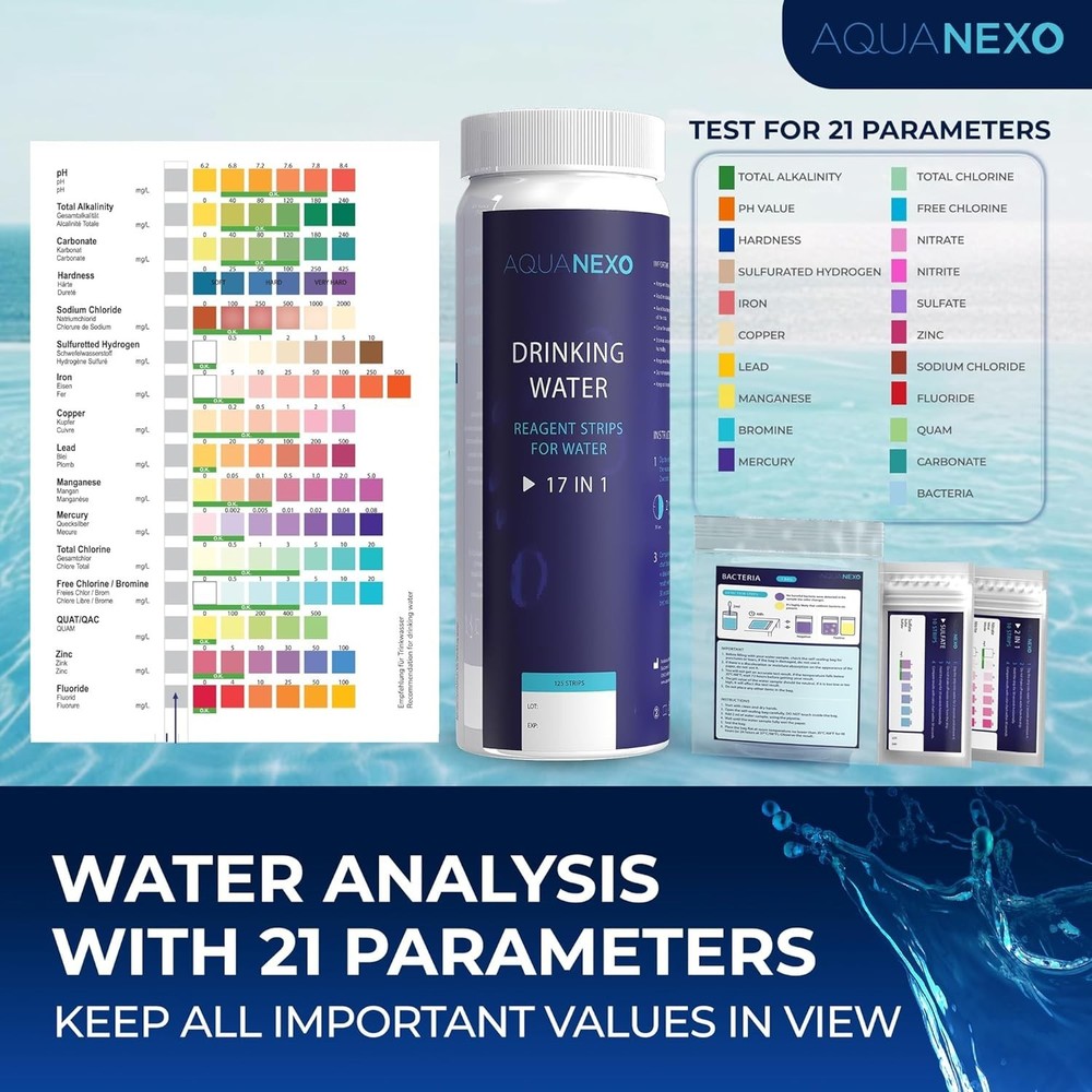 Water Strips Kit 125+2 Coliform Bacteria pH Hardness Testing for Drinking Wa...