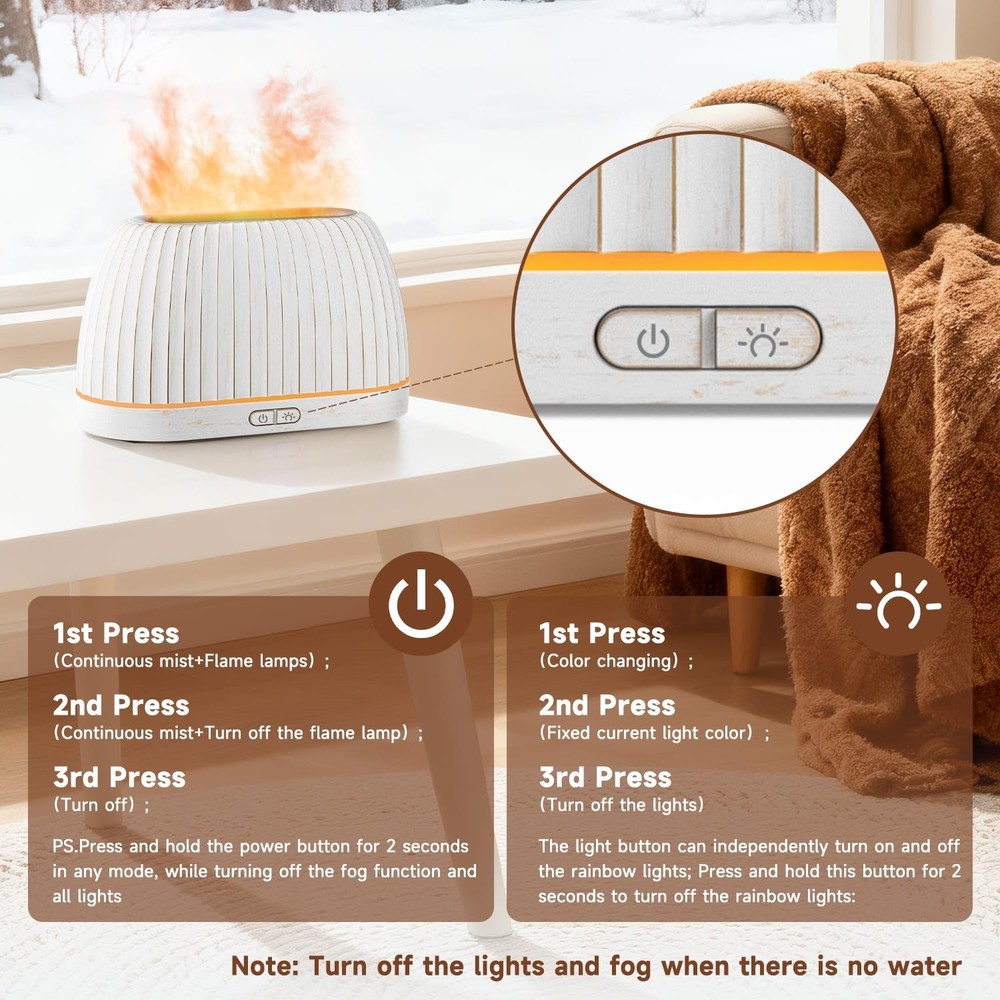 SOULORIGIN Essential Oil Diffuser, Flame Effect Aromatherapy Diffuser White