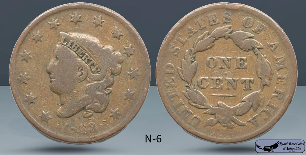 1833 N-6, Matron Head Large Cent, Good+ Condition, Reverse Cracks, Copper, C7987