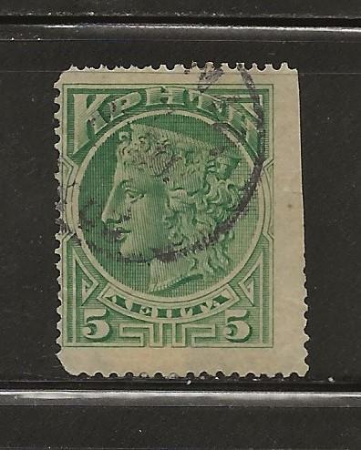 GREECE CRETE - 1907-1907 5L GREEN STAMP - A97e
