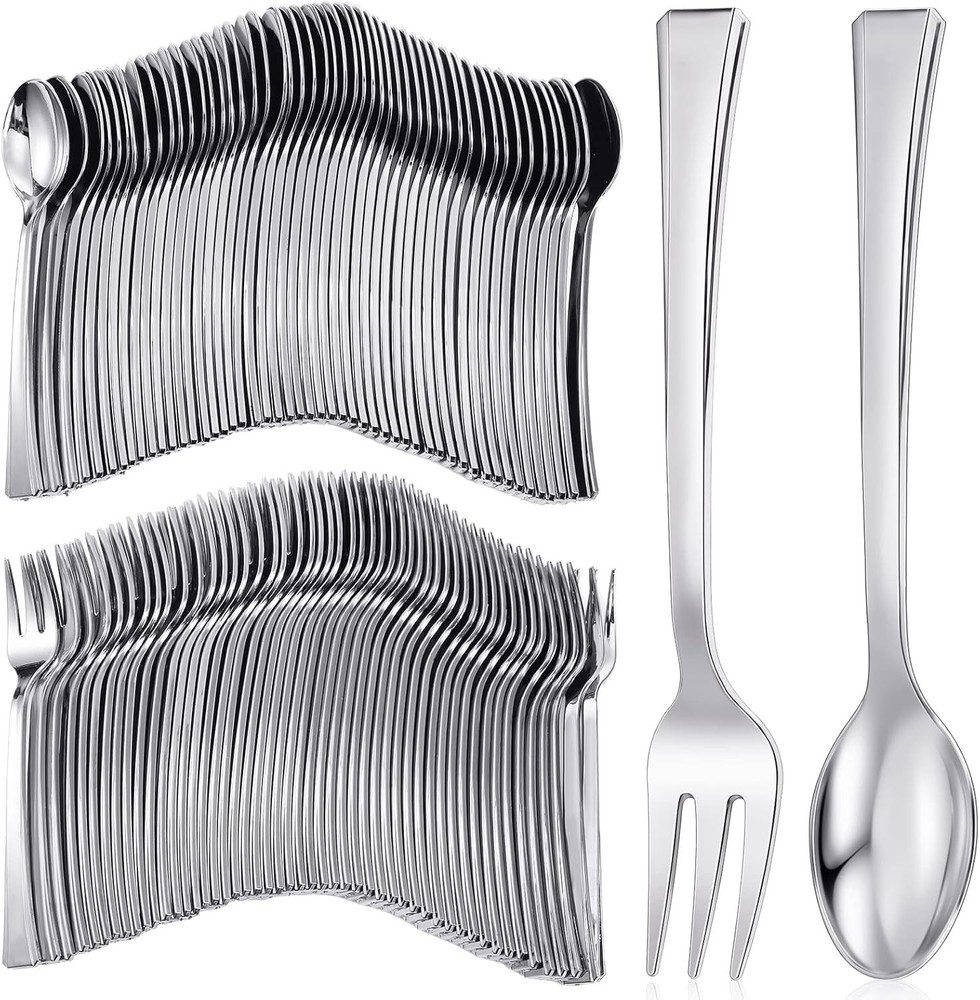 300 Pieces Plastic Mini Appetizer Forks and Spoon 4.53 Inch