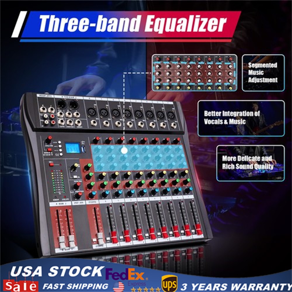 Pro 8 Channel Bluetooth Studio Audio Mixer Live Sound Mixing Console with USB