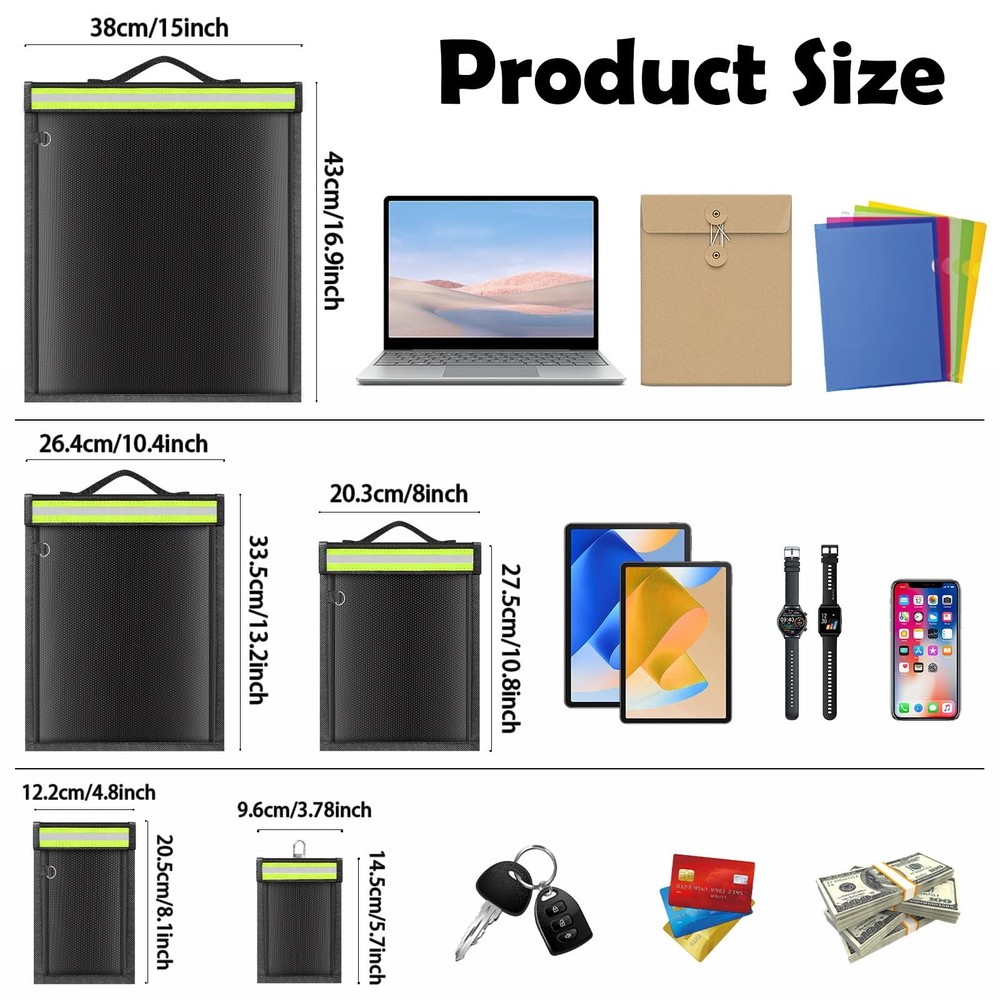 5 Pack Faraday Bags with Handle & Reflective Strip, 5 Pack, black