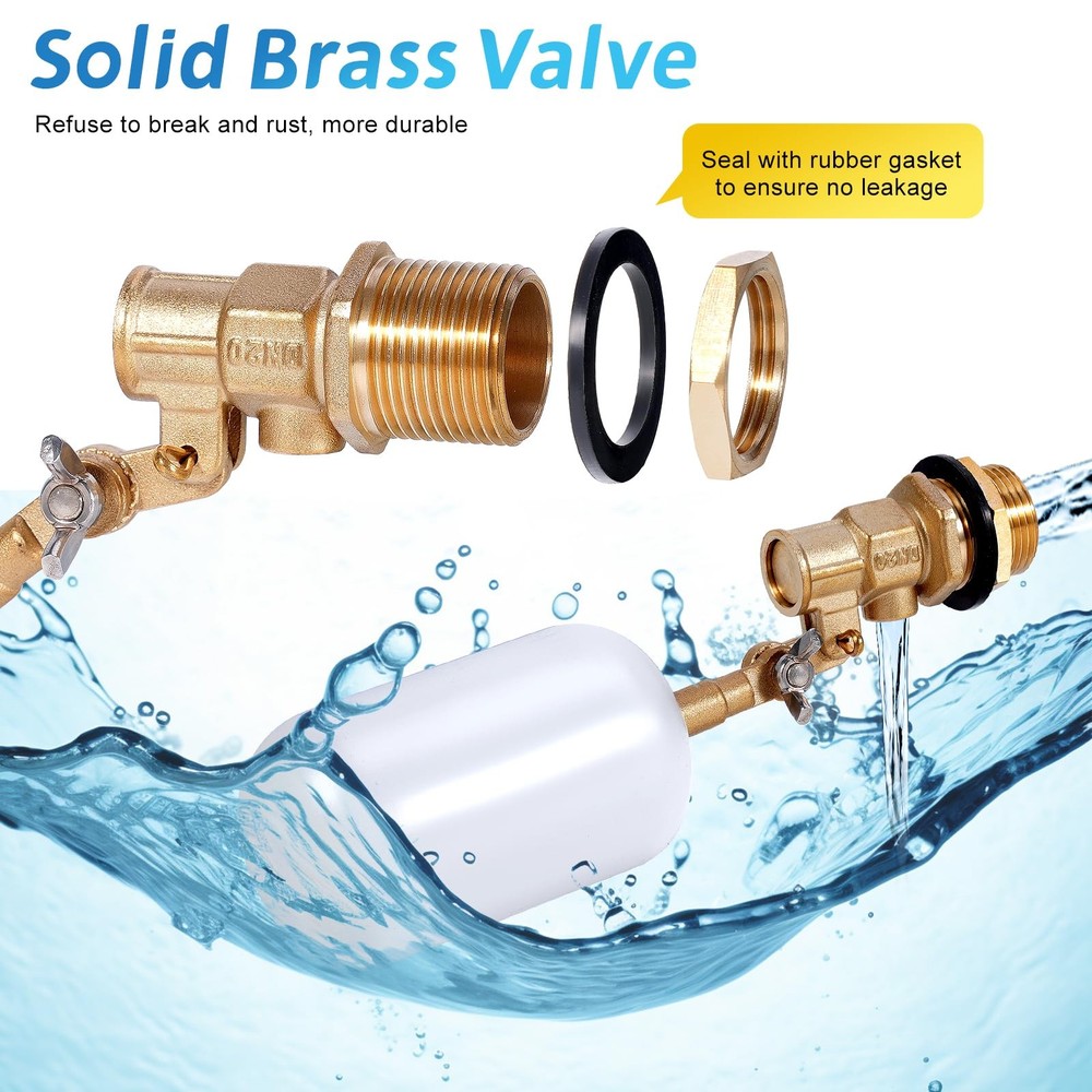 Float Valve 3/4 inch, Brass Water Float Valve with Adjustable Arm, Float Ball...