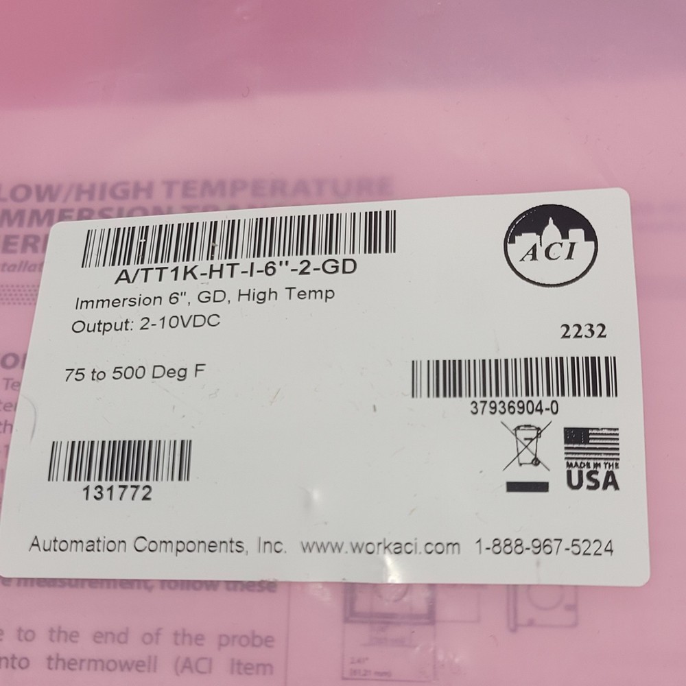 ACI A/TT1K-HT-I-6"-2-GD Temperature Transmitter, 6", 2-10VDC Output - NEW