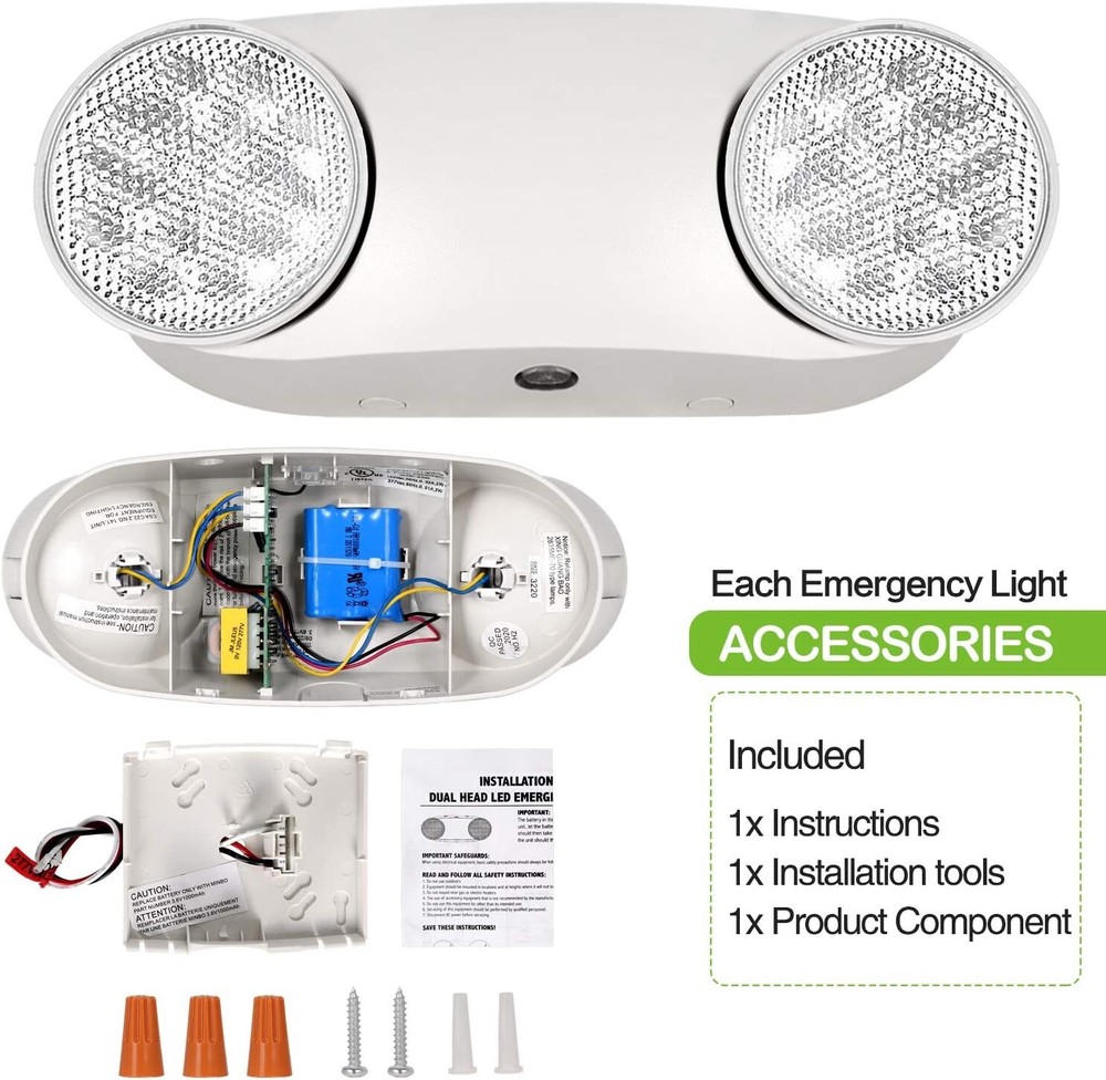 LED Emergency Exit Light Adjustable 2 Round Head With Battery Back-up UL 924