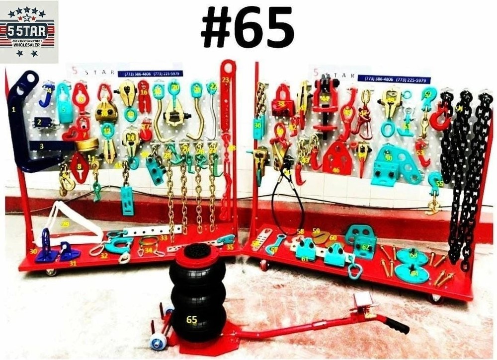 SET#65 - 65 PIECE HEAVY DUTY AUTO BODY FRAME MACHINE PULLING TOOLS & CLAMPS JACK