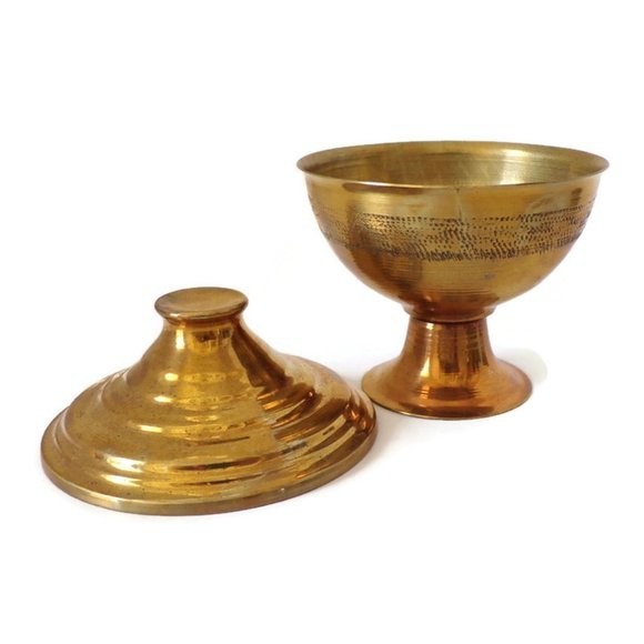 Middle Eastern Copper Sugar Bowl and 5 Teacups Engraved