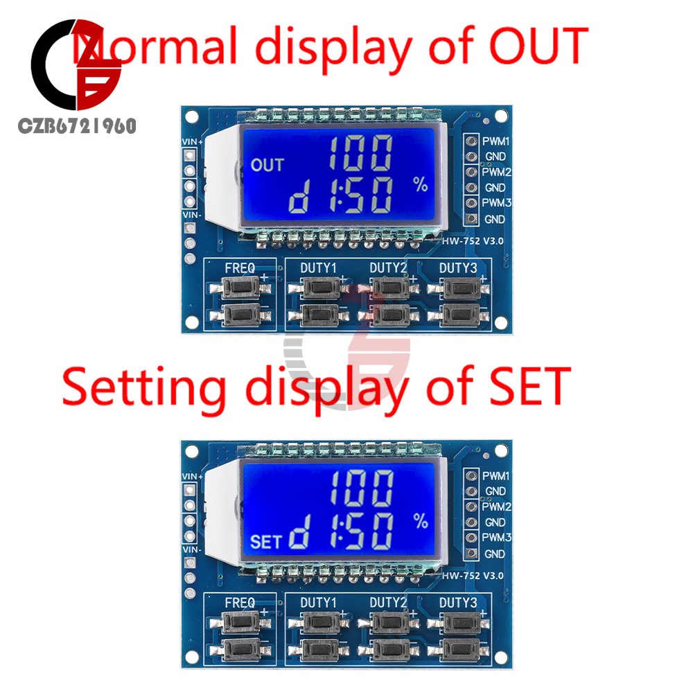 3-Channel Signal Generator PWM Pulse Wave Frequency Duty Cycle Adjustable Module