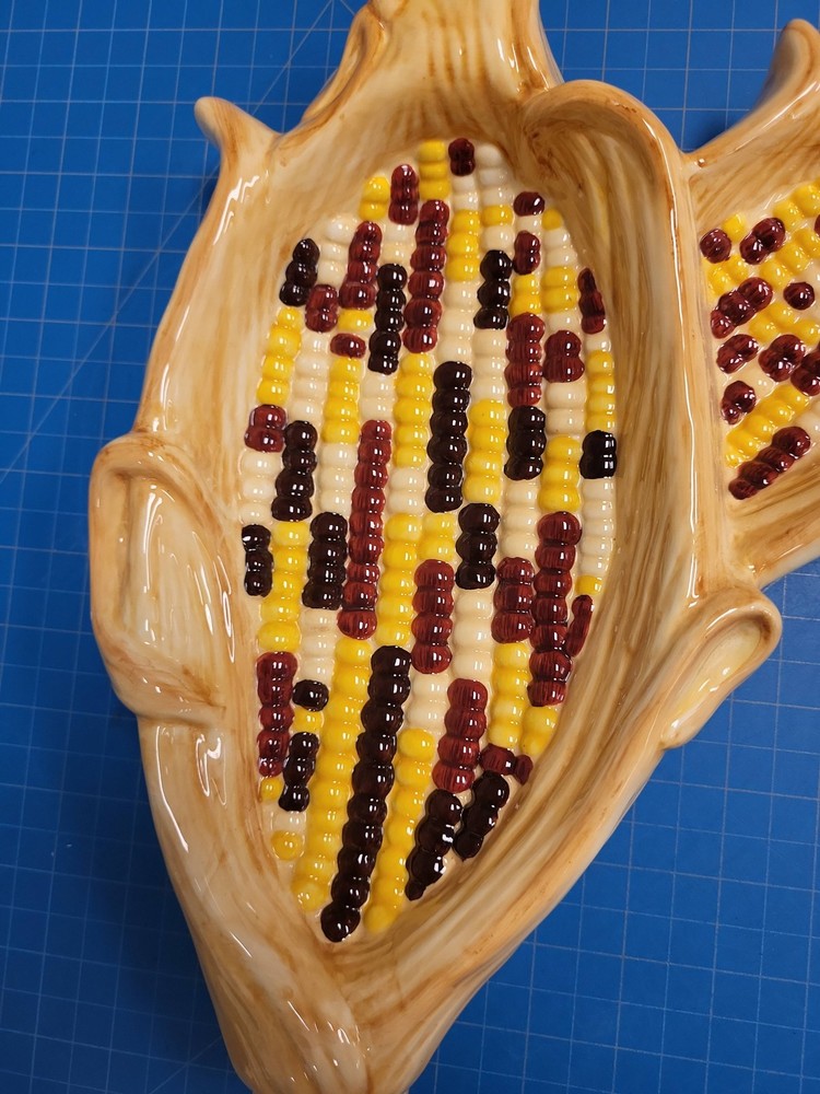 FIGI Indian Corn Chip N Dip Plate Serving Dish Vintage Fall Harvest Decor
