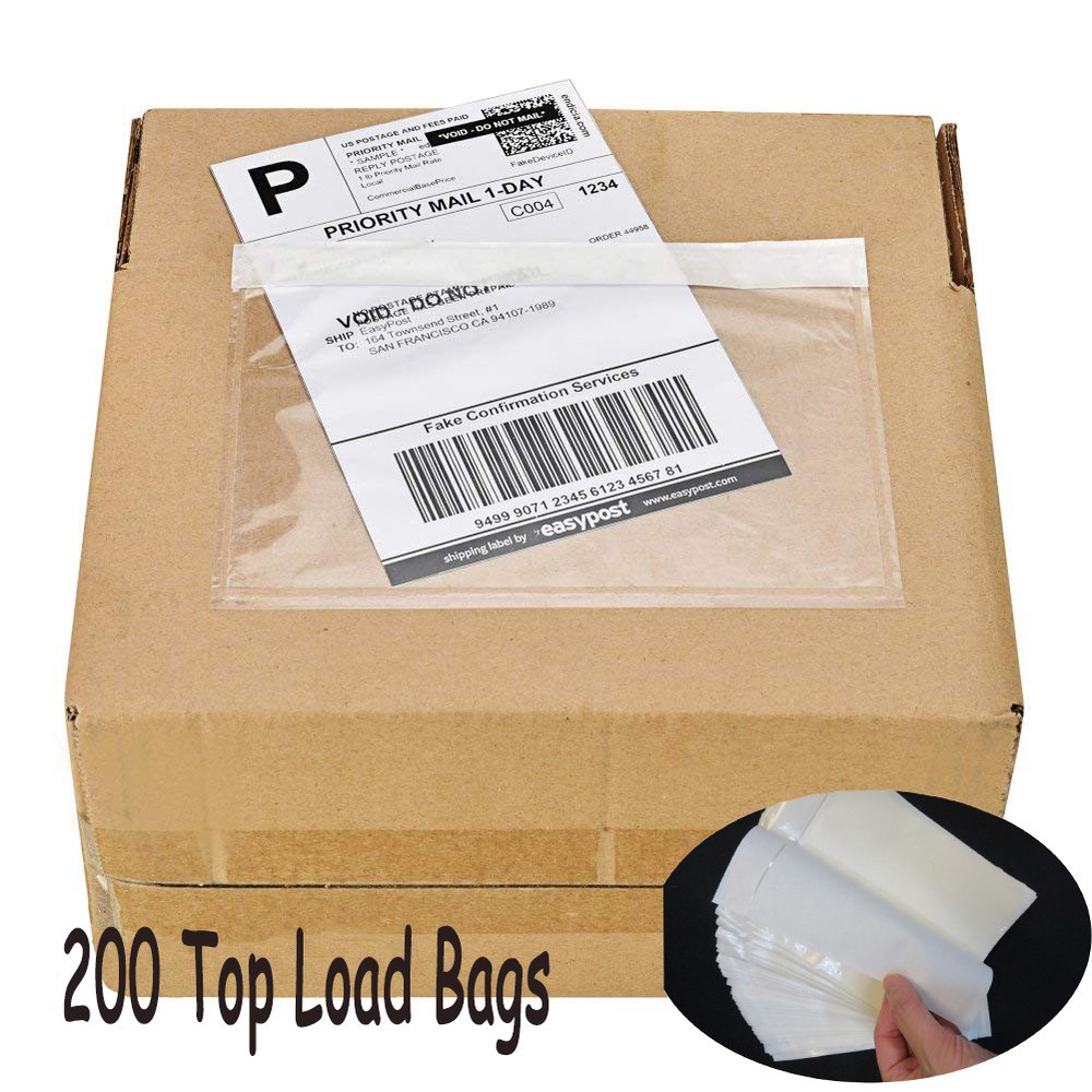 200 7.5 x 5.5" Clear Adhesive Top Loading Packing List Envelopes Invoice Pouches