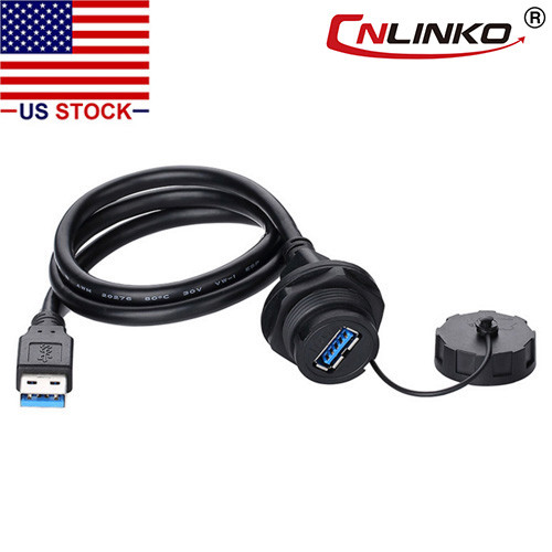 USB 3.0 Type A Panel Mount Connector Female Socket w/40" Cable Waterproof IP67