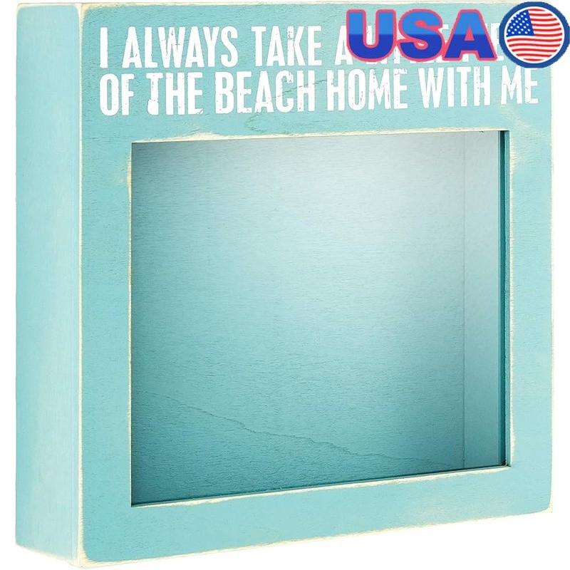 Wooden Seashell Holder W/ Glass Windows Beach Decor Memory Box Keepsake Display