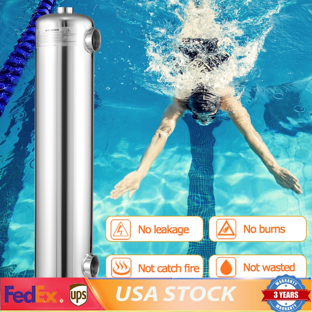 Pool Heat Exchanger Tube 200K Same Side 1"+ 1 1/2"FPT FAST 304 Stainless Steel