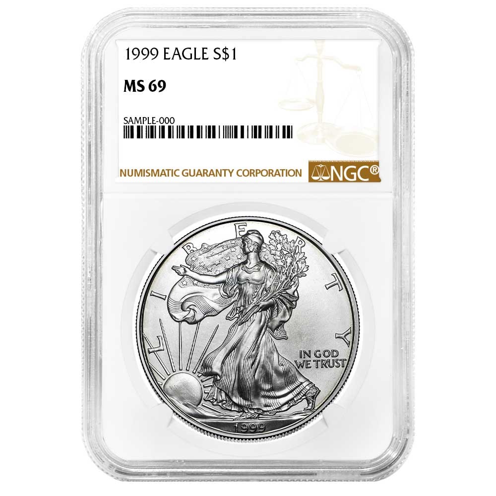 1999 $1 American Silver Eagle NGC MS69 Brown Label