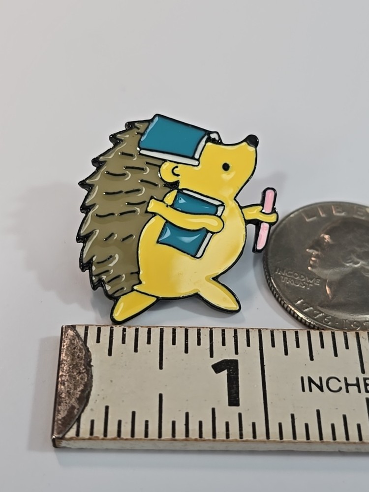 Hedgehog With Pencil And Book Lapel Pin