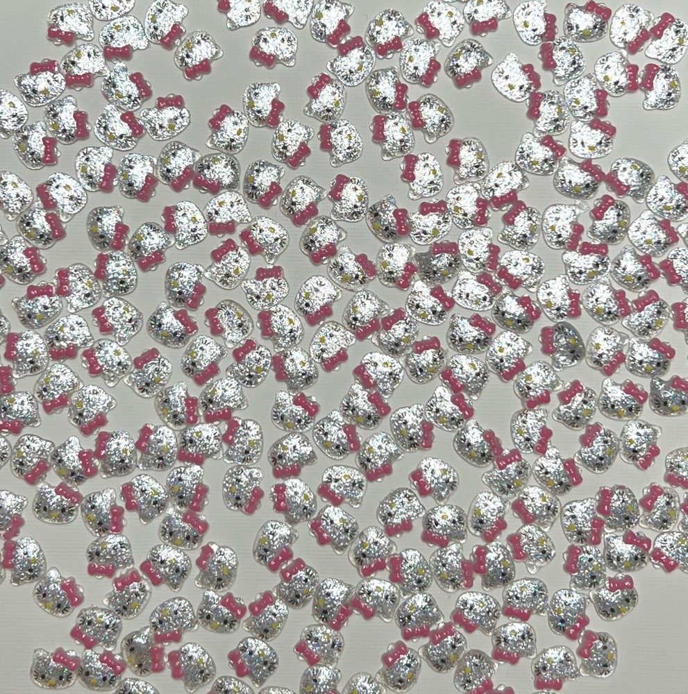 100pcs Hello Kitty Head Nail Charms Silver Glitter