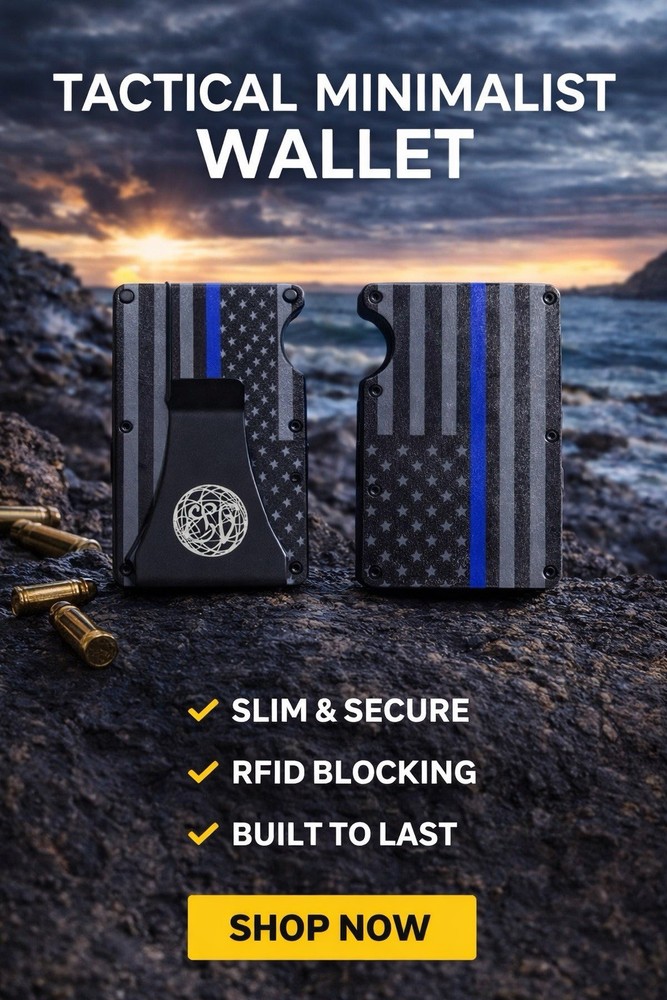 Black & Gray American Flag Engraved With Blue Line. RFID Blocking