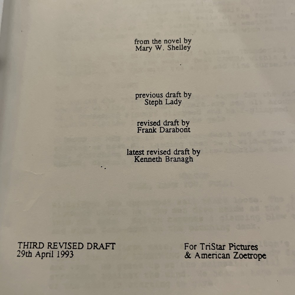 Frankenstein Screenplay 3rd Revised Draft April 29th, 1993 for Tristar Pictures